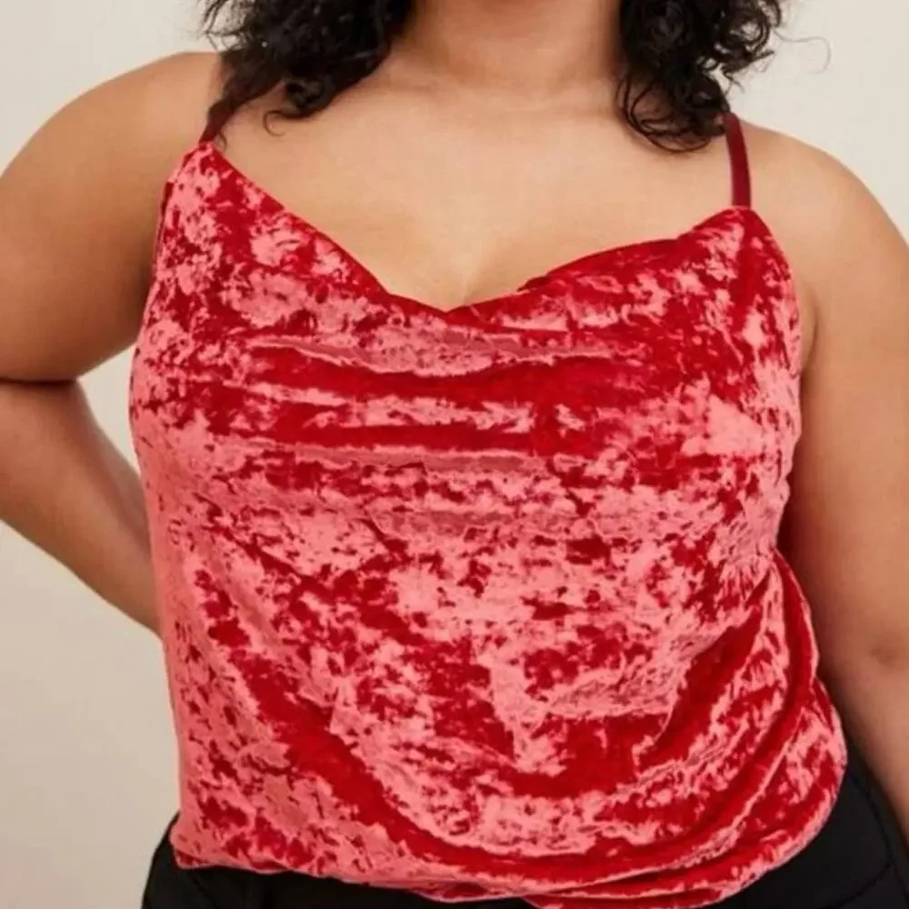 TORRID Red Crushed Velvet Cowl Neck Camisole Top Size 1 (1X)